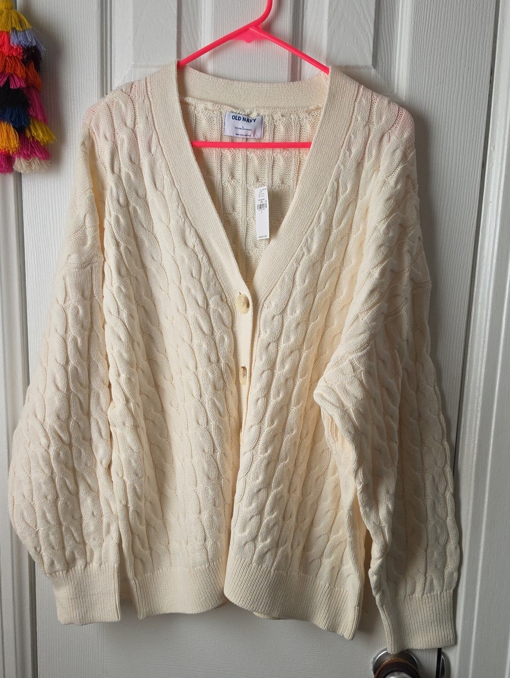 Old Navy Cream Cable Knit V-Neck Button Cardigan